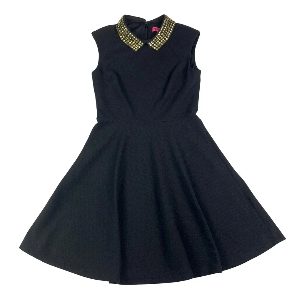 Betsey Johnson Black Studded Collar Fit and Flare Dress Sleeveless Womens Size 8